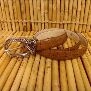 NWOT Brown 100% Leather Belt Silver Hardware Hearts & Buckle Closure Small